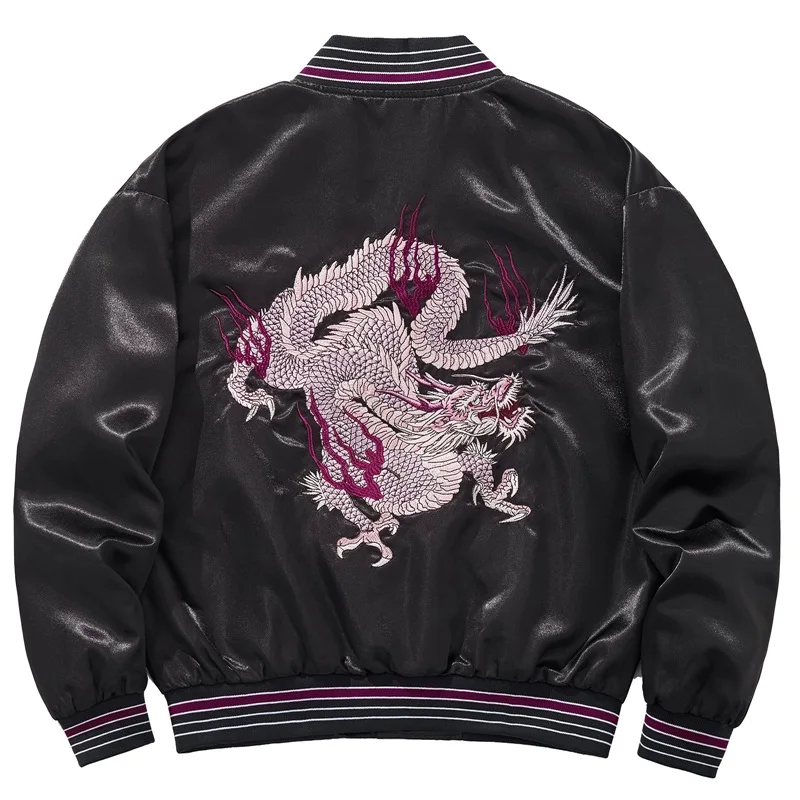 

A093 Single-Breasted Jackets For Man Heavy Embroidery Dragon High-Quality Comfortable Fit Streetwear Loose Chamarras Para Hombre