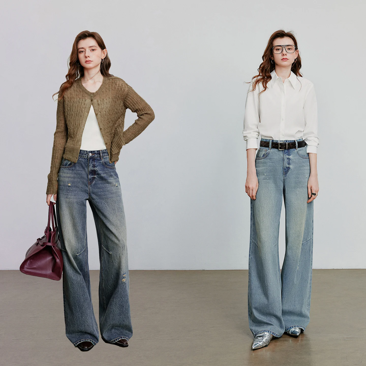 TOYOUTH Jeans denim da donna 2025 Autunno nuovi pantaloni dritti a gamba larga streetwear strappati