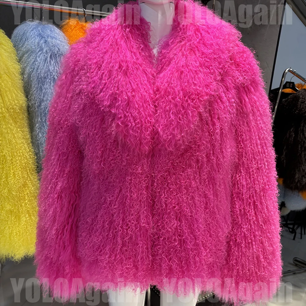 YOLOAgain 2025 Winter Warm Women's Real Mongolia Sheep Fur Jacket Plus Size 8XL Sheep Fur Coat