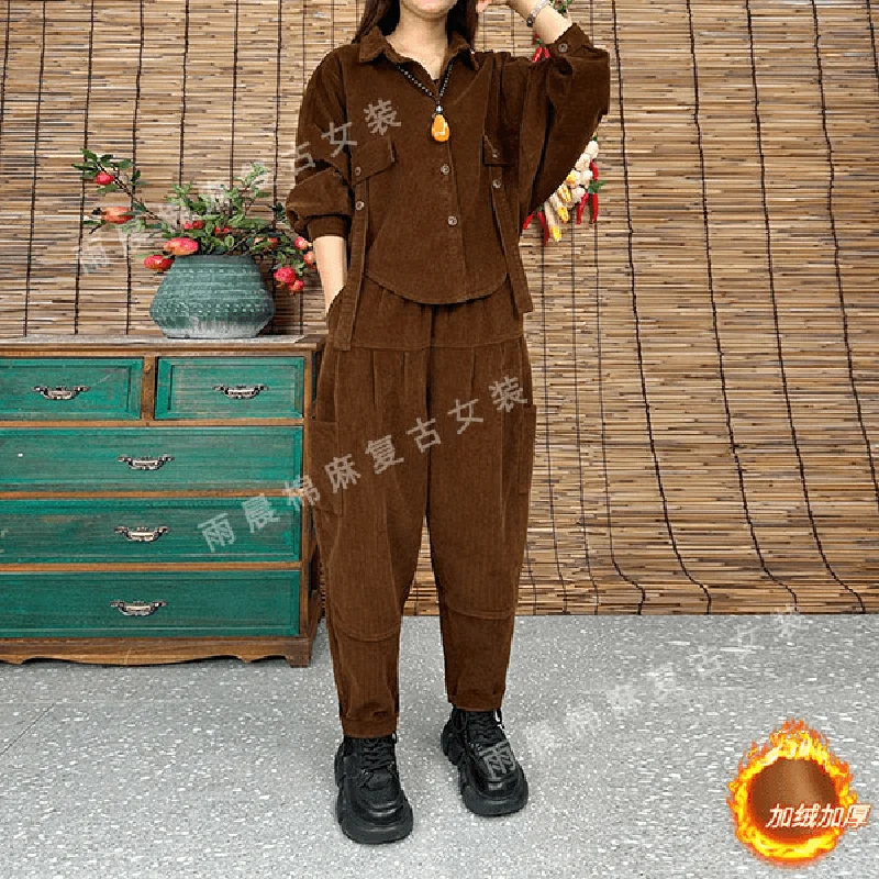 2024 Autumn/Winter New Cotton Jacket Women's Set Casual Versatile with Thick Velvet Coat and Pants Two Piece Set