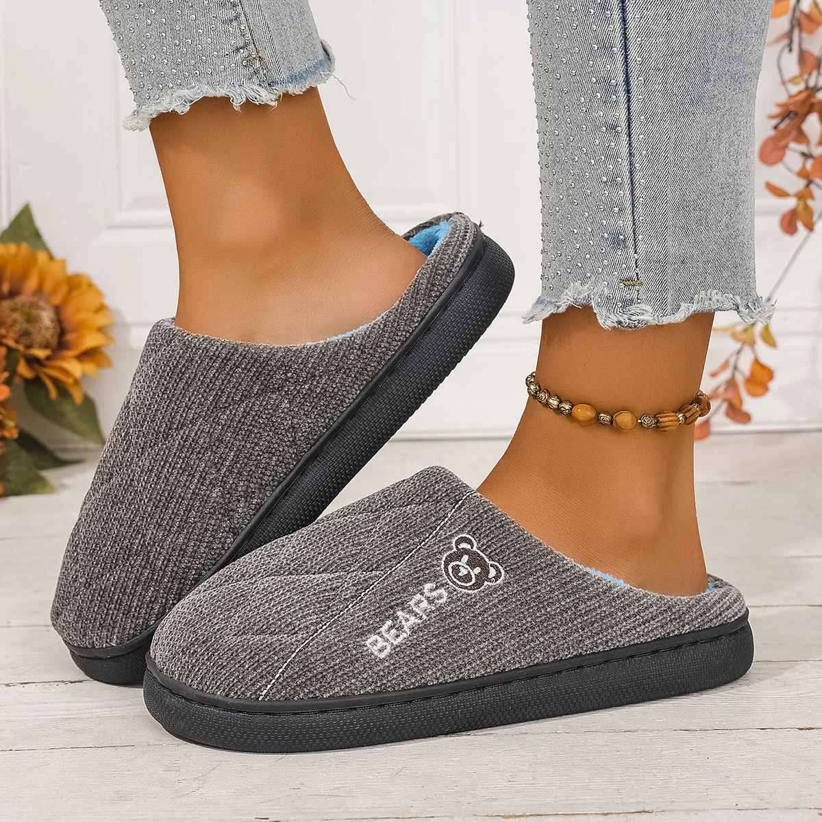 

Wholesale Women Slippers Light House Soft Home Cotton Slipper Winter Indoor Floor Shoes Couples Men Silence Slides Bedroom Flats