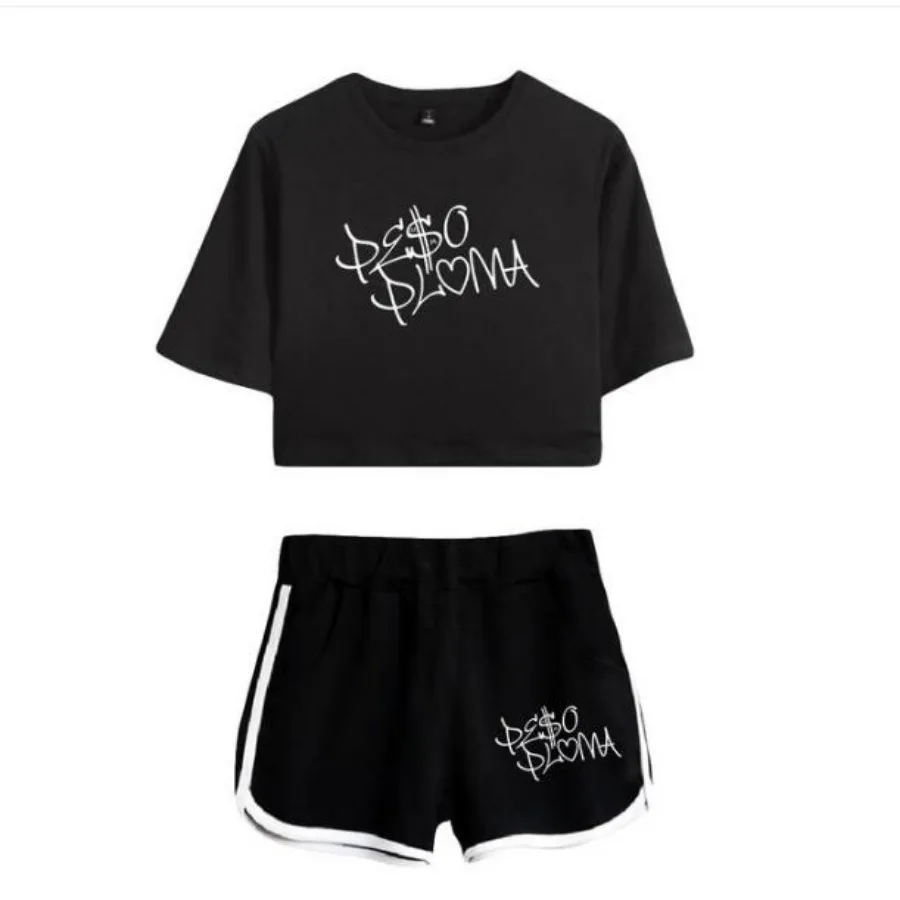 Rapper Peso Pluma Merch Summer Women's Sets Crop Top Shorts Two Piece Outfits Casual Ladies Tracksuit Sportwear Suit