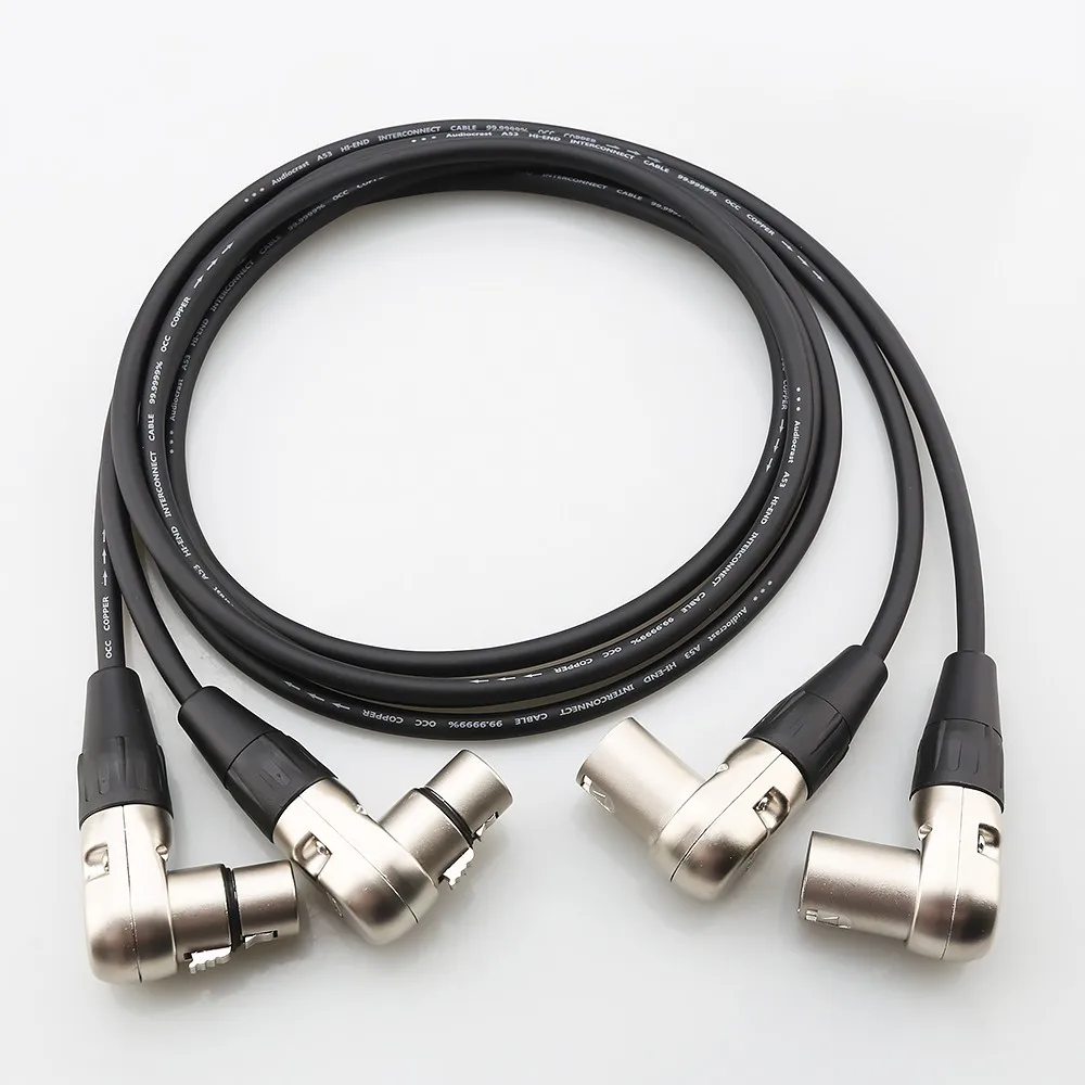 Audiophile Pair Neutrik Rean Right Angle 3Pin XLR Female Male Cable Balanced HiFi Audio Interconnect Cord for Mixer Amplifier