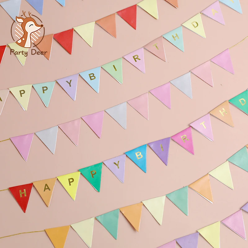 Mini Happy Birthday Banner Cake Topper Party Cake Decoration Supplies Handmade Bunting Garland Pennant Flags