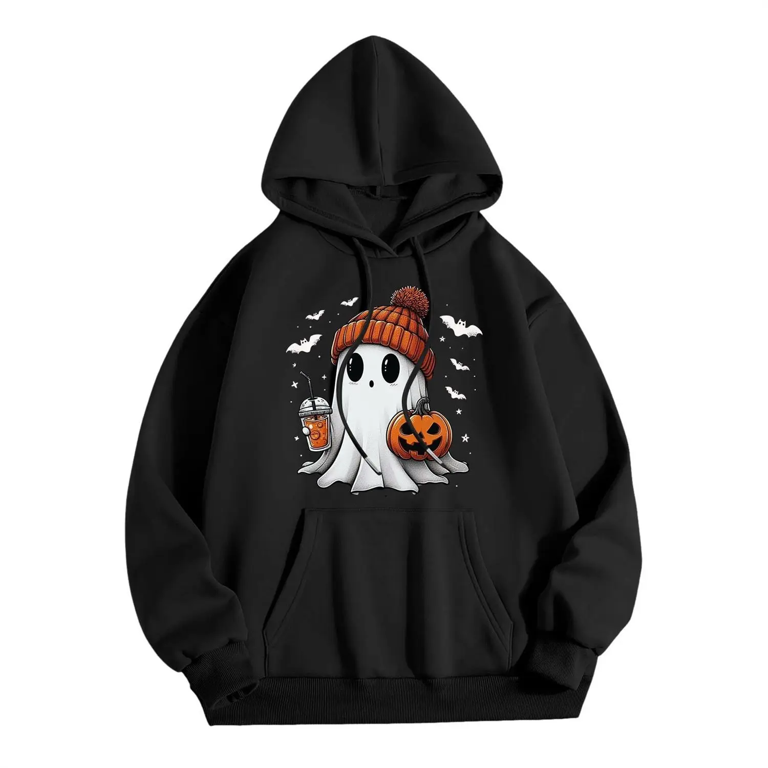 

No You Hang Up Halloween Hoodie, Colorful Printed Long Sleeves, Loose and Casual Upper Garment