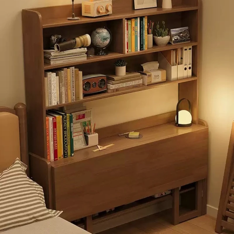 

Desk bookshelf folding, retractable desk, bedside solid wood table