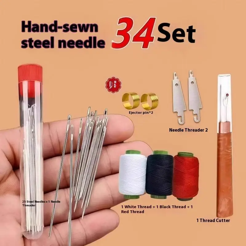 

[YU]34Pcs Big Eye Sewing Needles Set Hand Needles For Clothes Quilting Embroidery, Easy Thread Needle Kit Case Elderly Crafting​