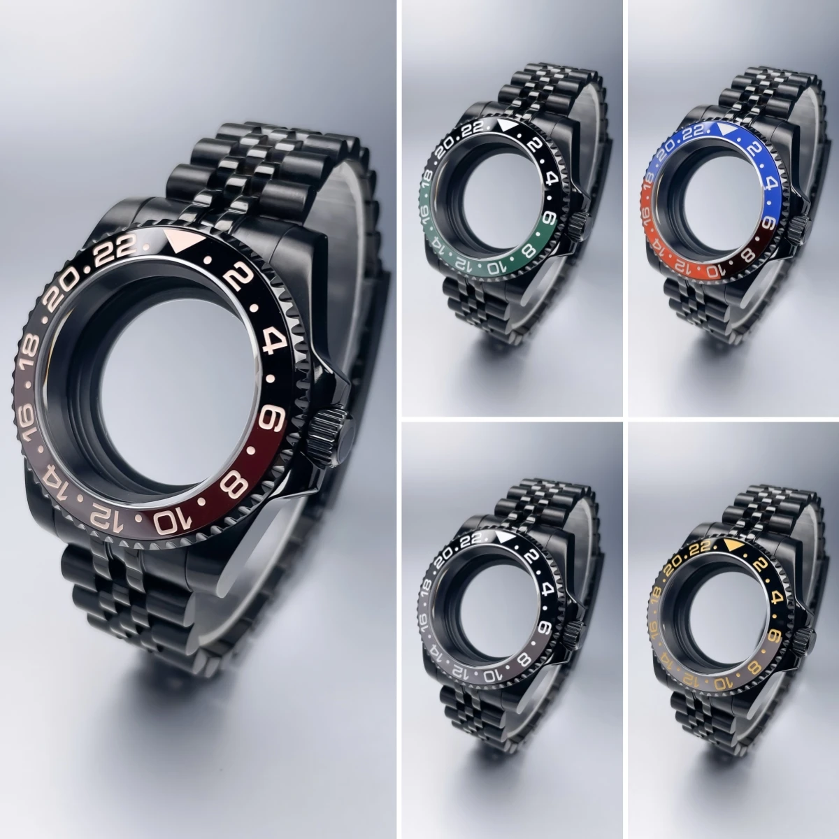 

40mm High-Quality Black Sub NH35 Case Stainless Steel Jubelee Bracelet Sapphire Glass Seik Mod Fit NH34 NH35 NH36 Watch Case