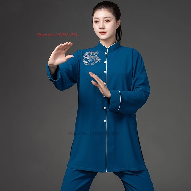 

2024 traditional chinese tai chi kung fu uniform national dragon sequin exercise training practice martial arts kung fu set