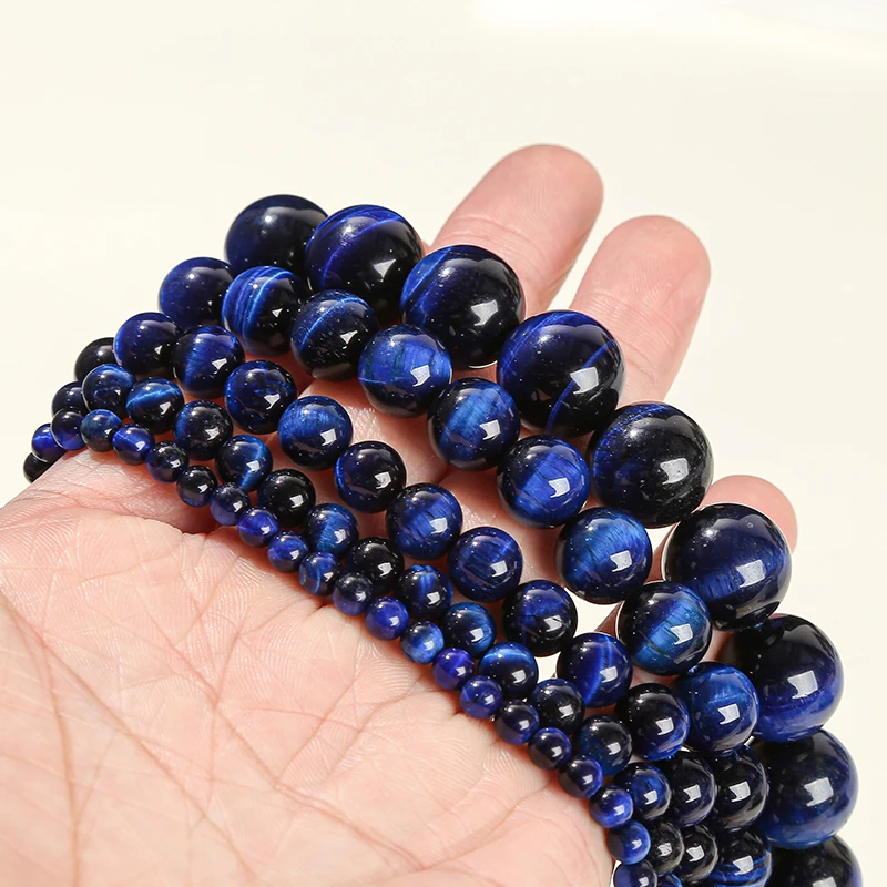 Natural Stone Dyed Color Blue Tiger Eye Round Loose Gemstone Beads For Jewelry Making Diy Bracelet Necklace Accessories 15\'\'