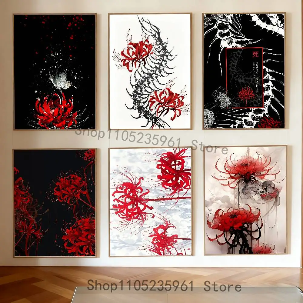 

Red Spider Lily Poster Waterproof HD Wall Art Decal Self-Adhesive Aesthetic Decor For Home Living