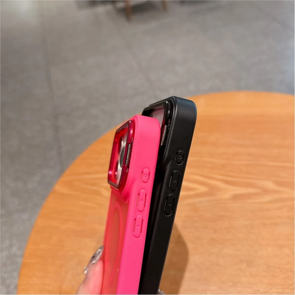 เคสใส่เลนส์แบบด้านพร้อมสายคล้องข้อมือ สำหรับ iPhone 17 Air 16 15 14 Plus 13 12 11 Pro Max Mini รองรับ Magsafe สายคล้องแม่เหล็กแบบแข็ง