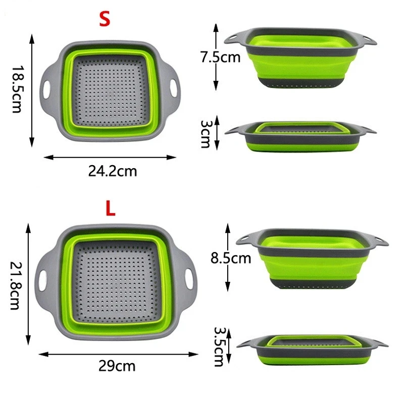 Silicone Folding Drain Basket Fruit Vegetable Washing Basket Kitchen Storage Tool Foldable Strainer Colander Collapsible Drainer