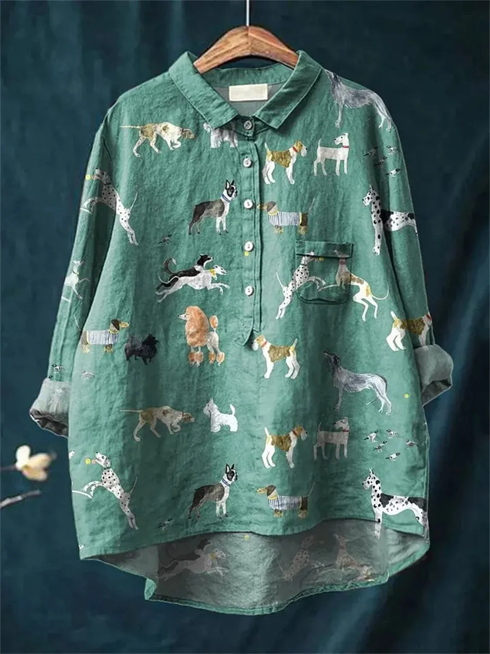 PLstar Cosmos New 3D Print Cute Dog Pattern Women's Fun Casual Dog Loose Open-Cut Shirt-4 view 4
