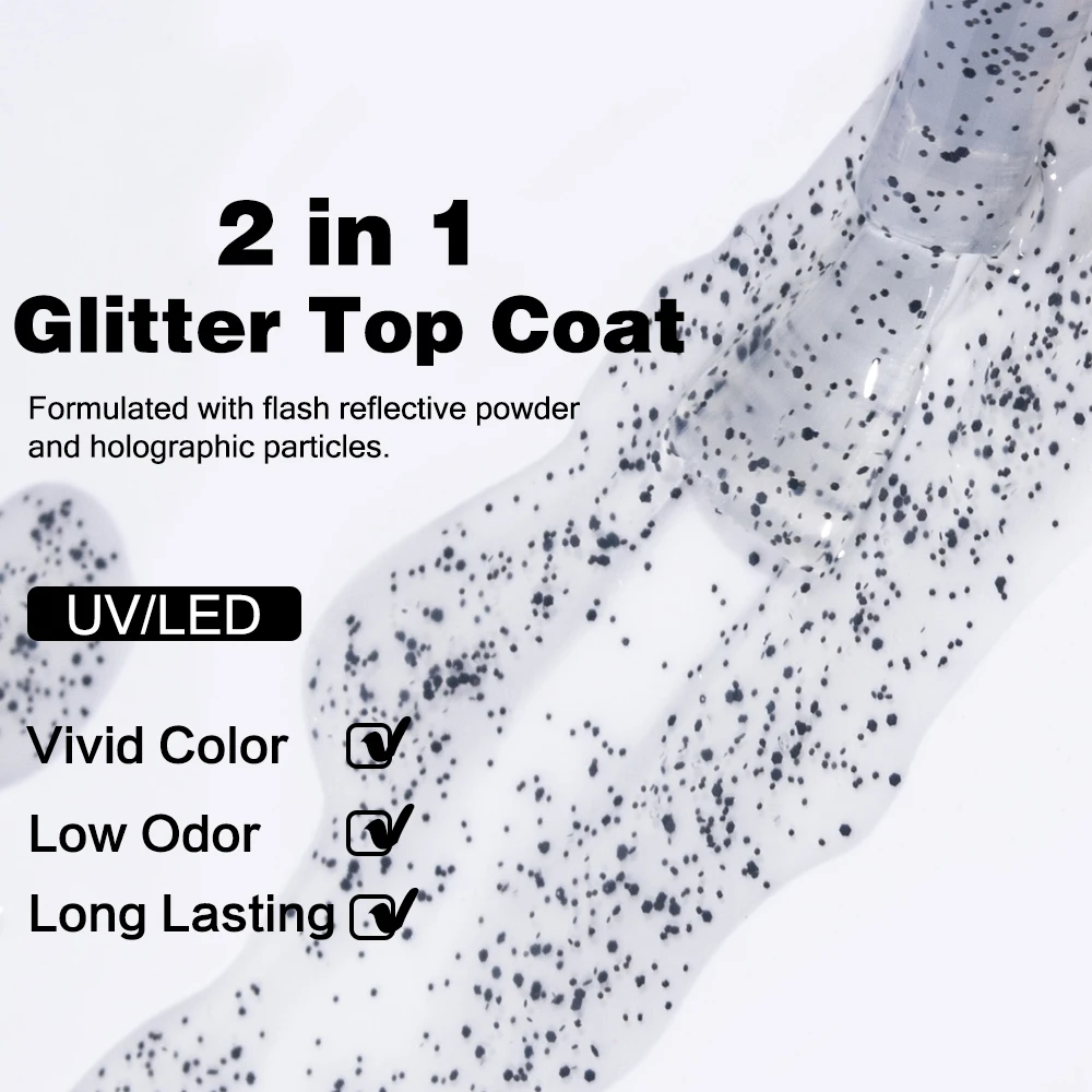 KODIES GEL Matte Top Coat Glitter Gel Nail Polish Black Spots Gel Finish Sealer Semi Permanent UV Long Lasting Matt Manicure Art