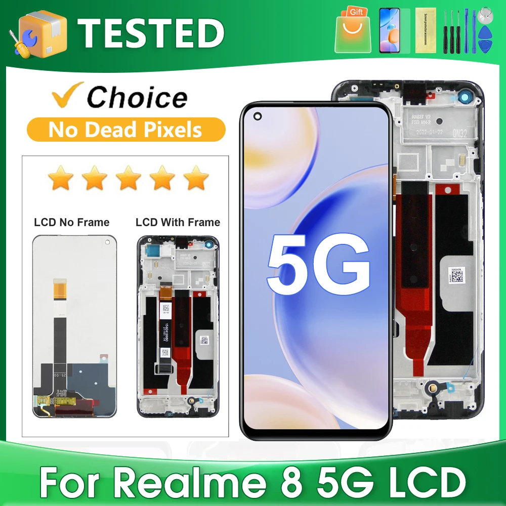 

For OPPO Realme 8 5G 6.5''OEM For Realme8 5G RMX3241 LCD Display Touch Screen Digitizer Assembly Replacement