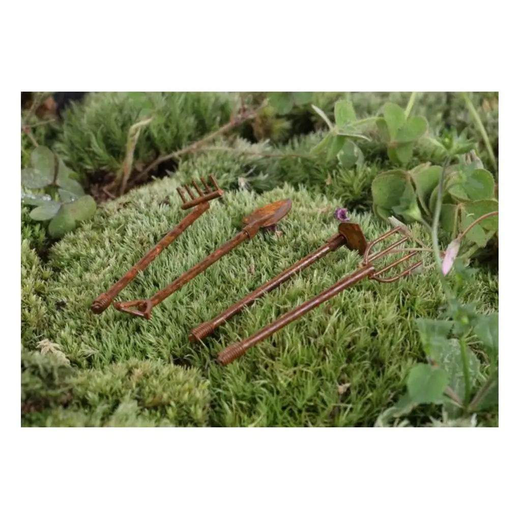 Bronze Alloy Gardening Tools Set Miniature Shovels Fork Dollhouse Decor Farming Accessories for House Dolls 1 12 Scale