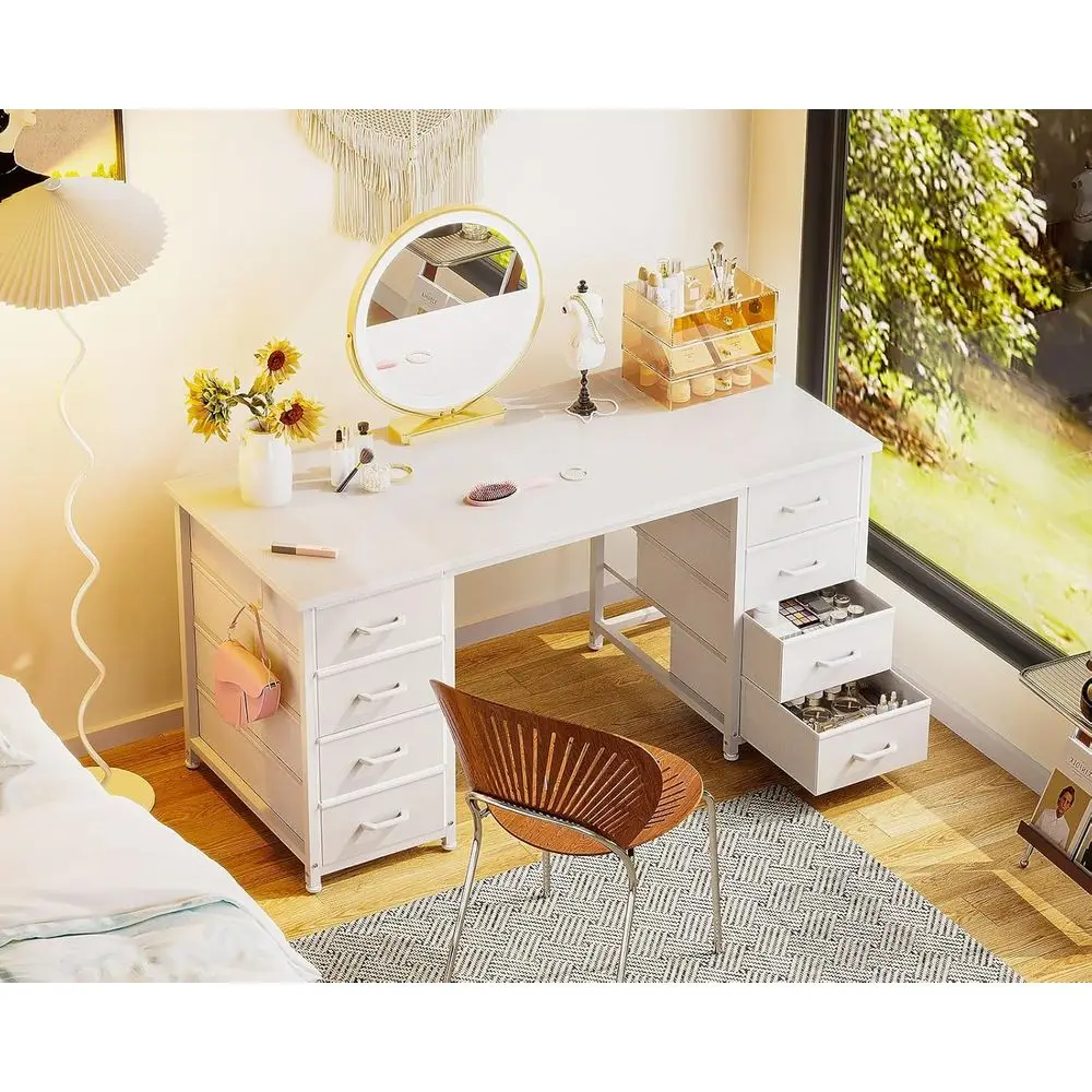 48 Inch Vanity Desk with 8 abric Ders, ern Makeup Desk or Bedroom & Dring Room with Large Storage, Ideal or Home Oice, Study, e