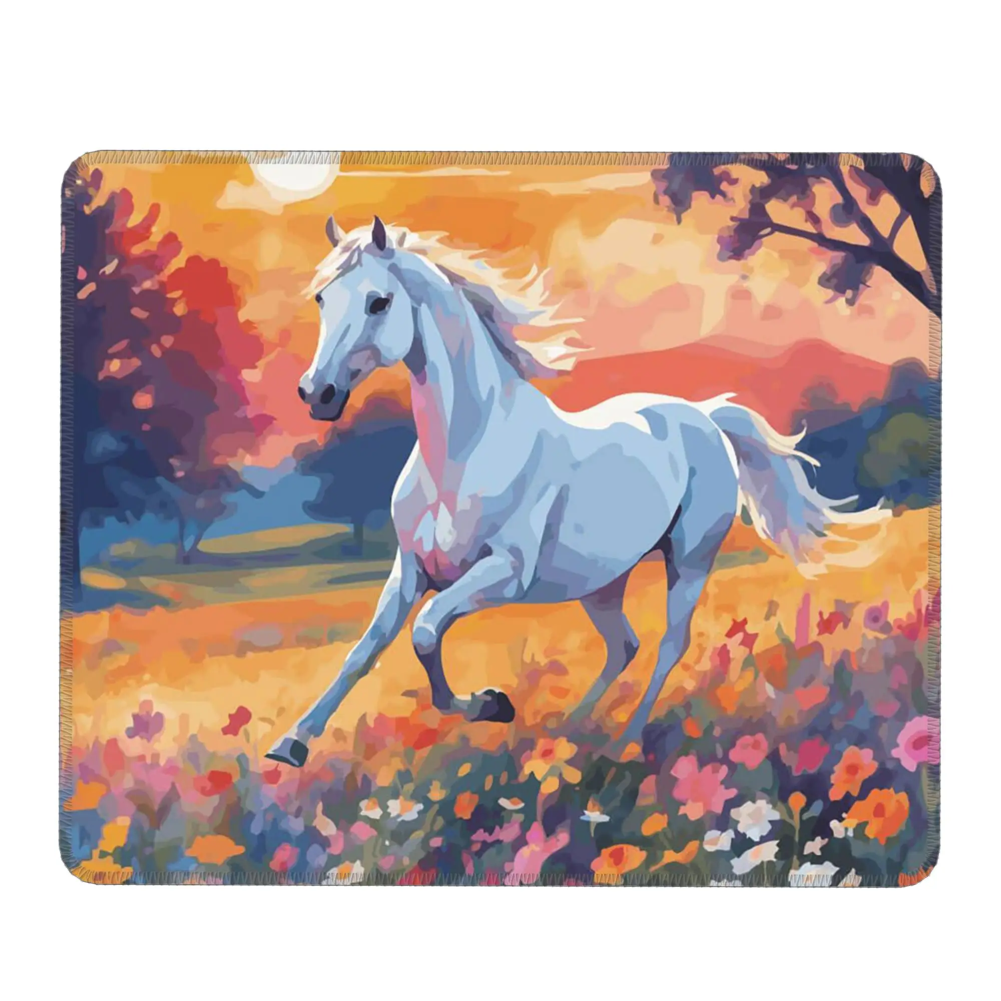 Horse Galloping At Sunset In The Sea Of Flowers Mouse Pad Computer Keyboard Mouse Mat Gamer PC Laptop Desk Mat Office Table Mats