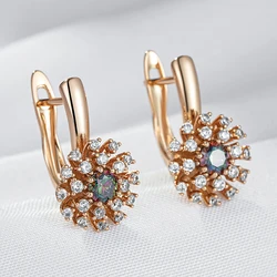 Wbmqda Luxury Colorful Crystal Flower Drop Earrings For Women 585 Rose Gold Color With White Natural Zircon Wedding Fine Jewelry