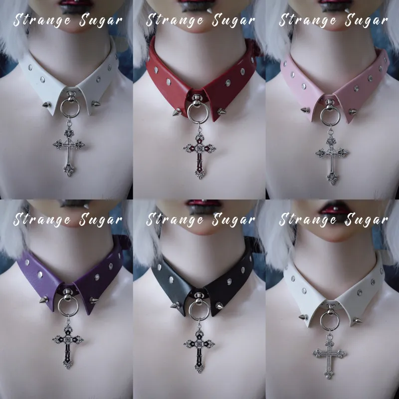 Original Handmade Fake Collar Choker Neck Chain Choker Sweet Cool Subculture Rivets Choker