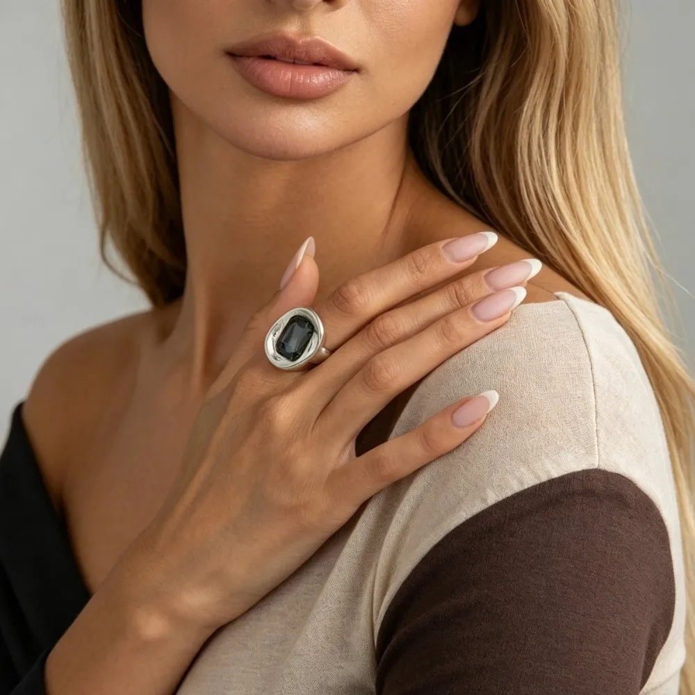 3PCS Exaggerated Alloy Rings Set Y2K Classic Fashion Geometric Ring Rhinestone Candy Color Big Dome Plain Ring Women