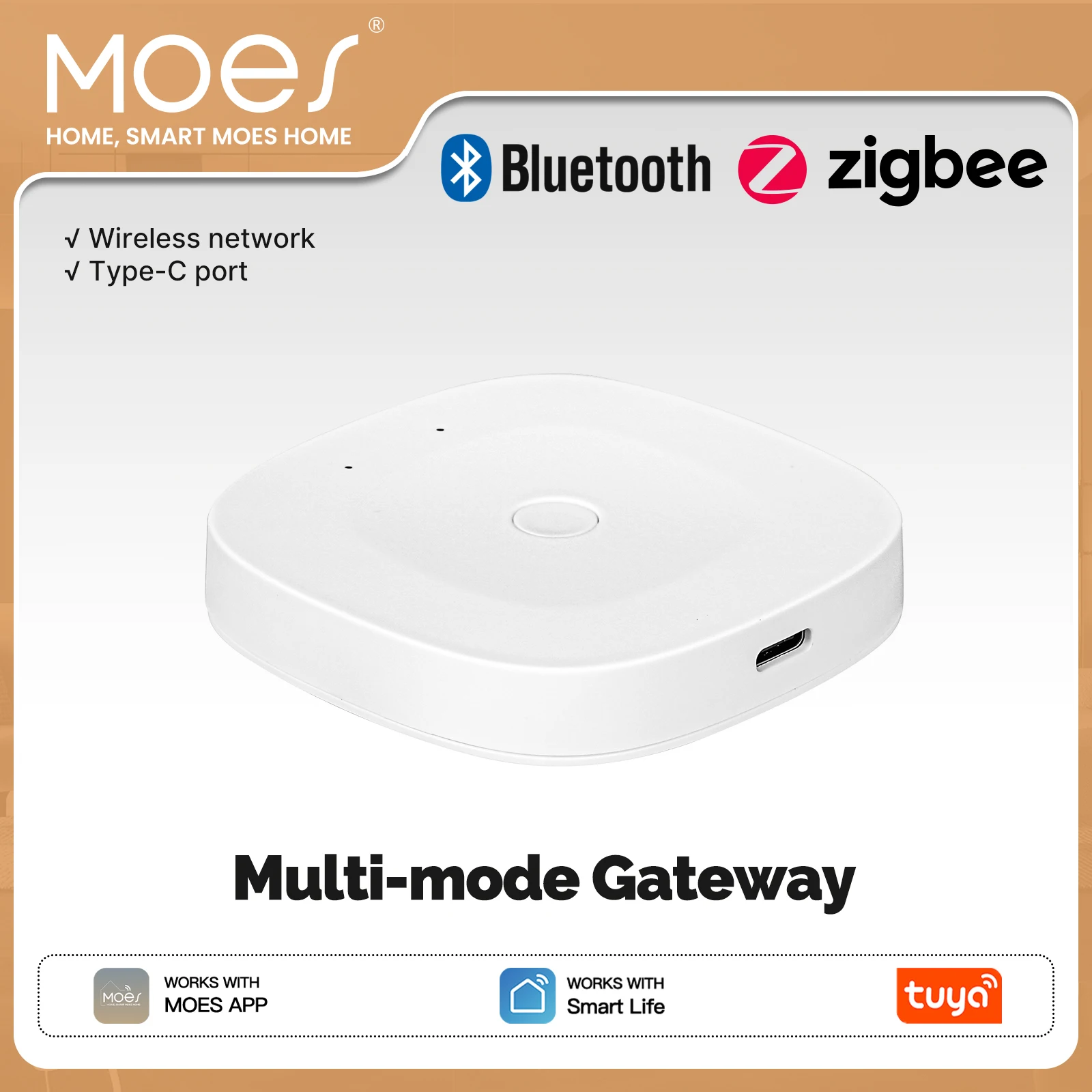 MOES Tuya Bluetooth/ZigBee/Multi-Mode-Gateway-Hub mit Typ-C-Anschluss für Smart Home Automation Drahtloses Netzwerk Kompatibel mit Alexa und Google Home