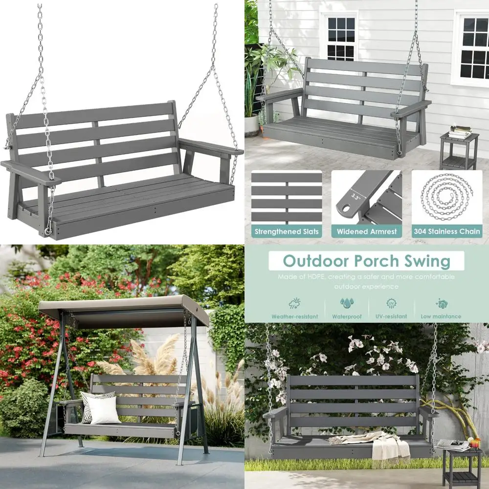 

Ivy & Lane Weatherproof 2-Person HDPE Plastic Outdoor Swing with 4 Stainless Steel Chains in Grey