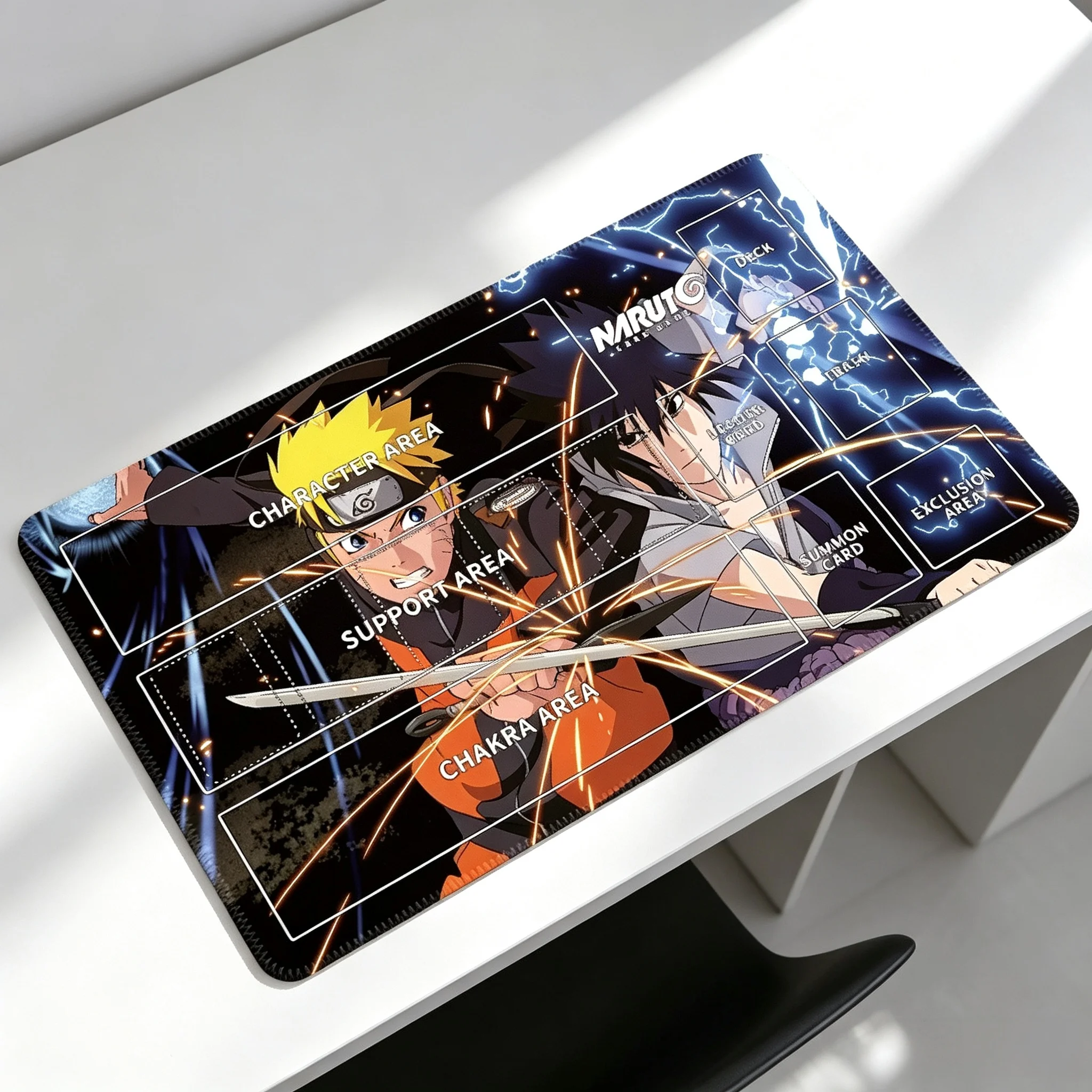 600x350mm Suitable for Naruto English Playmat 2mm SeamEdge Uzumaki Naruto Uchiha Sasuke Single Player Rubber Board Game Card Mat