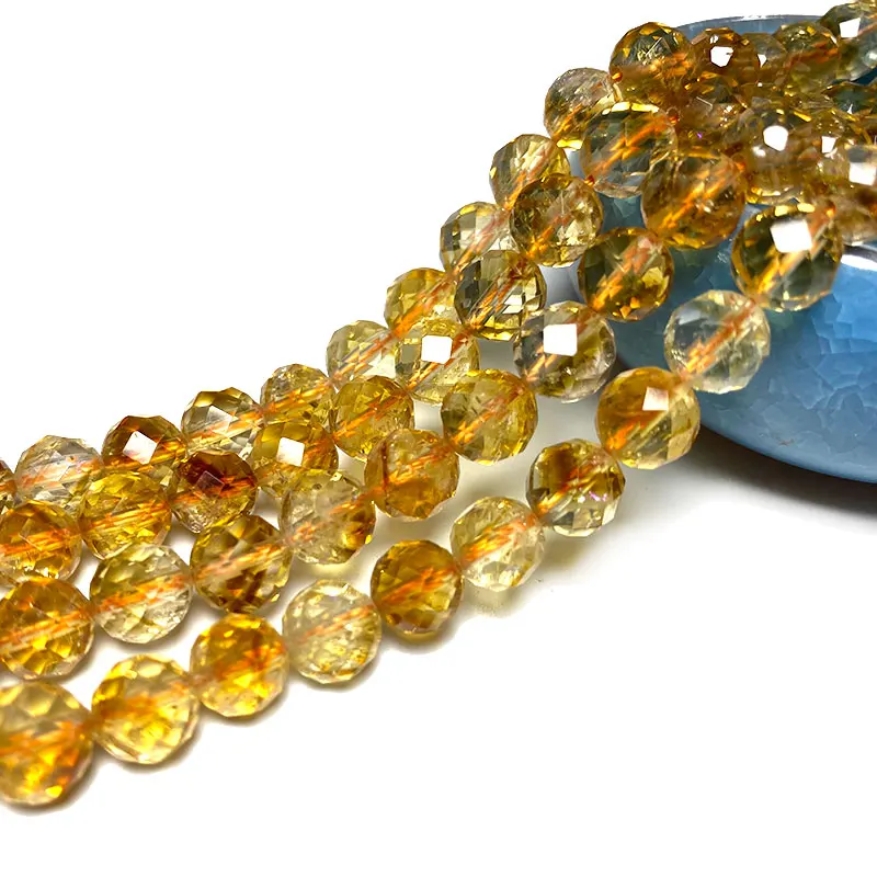 Fine 100% Natural Stone Faceted Citrine Yellow Round Gemstone Spacer Beads For Jewelry Making  DIY Bracelet Necklace 6/8/10MM