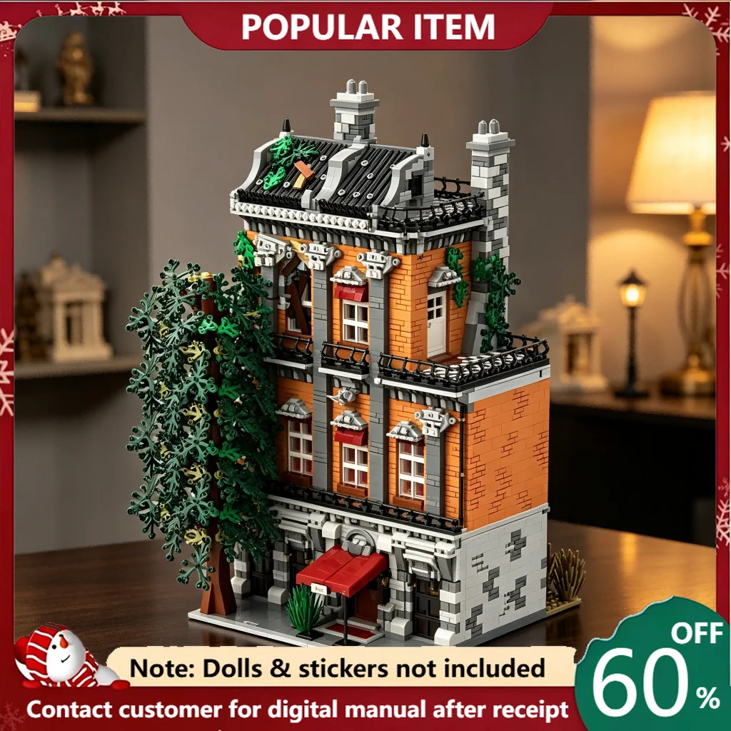5286PCS Classic Old Town Hostel Modular Building Block Set Creative Street View Architecture Model With Terrace Tree And Balcony