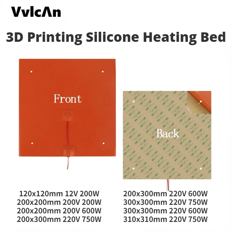

Силиконовая нагревательная Подушка с подогревом, водонепроницаемая, 120 Вт, 200 Вт, 600 Вт, 750 Вт, кубический гибкий силиконовый нагреватель для нагревательной подушки Ender3 Cr10
