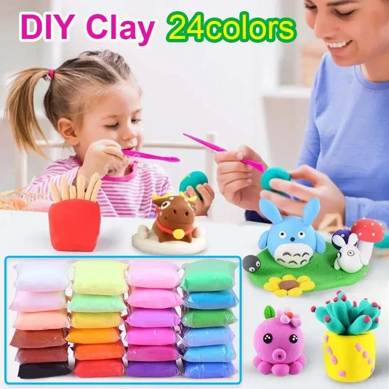 Argila clara do polímero para crianças, brinquedo macio macio do plasticine, modelagem Playdough, brinquedos slimes, criativo DIY, criança, 12 cores, 24 cores