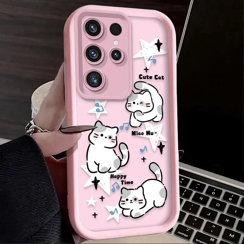 Lovely Dog Cat Case For Samsung Galaxy S24 S25 S23 Ultra S22 S21 Plus FE A36 A56 A26 A16 A06 A15 A25 A35 A55 5G  Silicone Cover