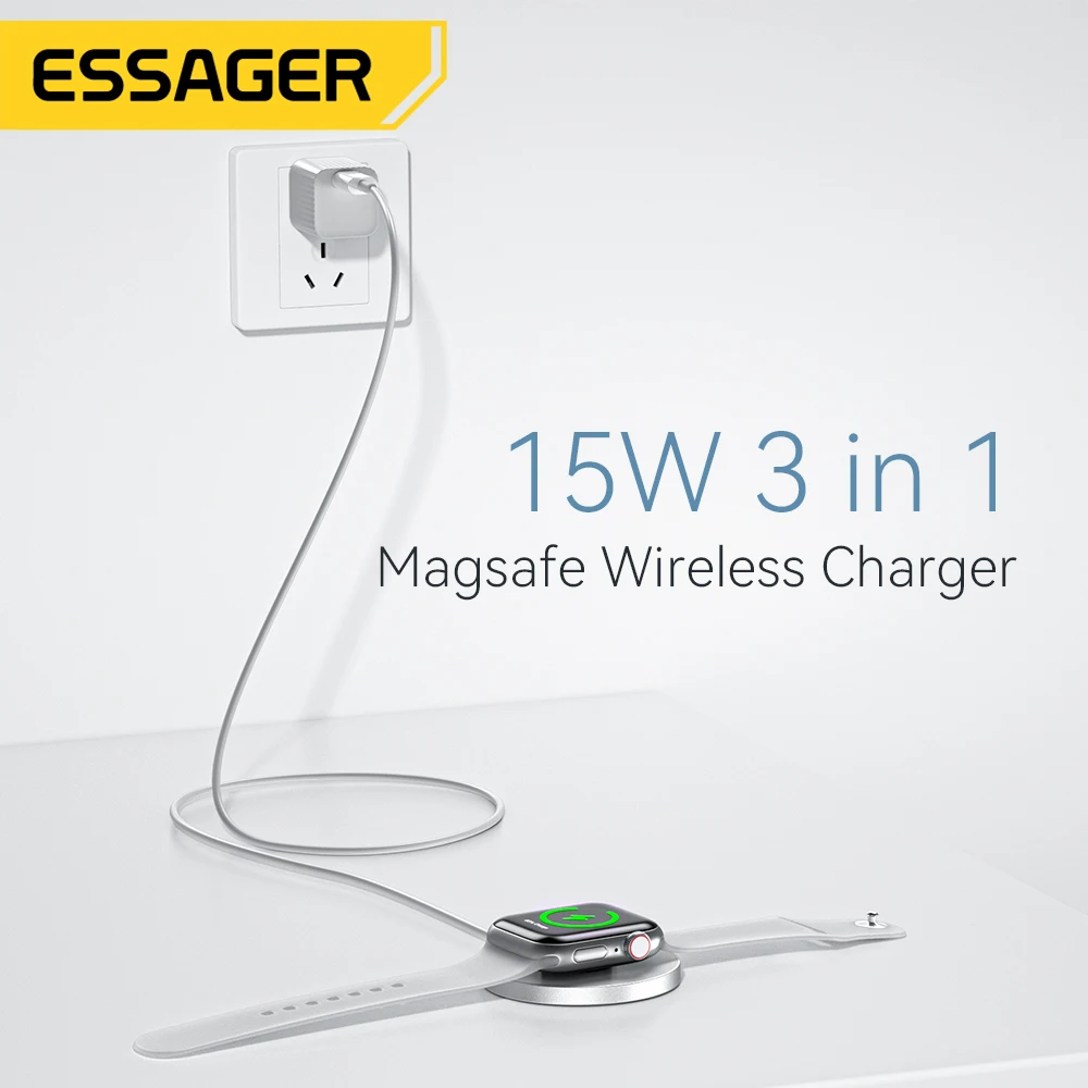 Essager Magnetic Induction Wireless QI charger 3 in 1 phone Fast Charging Stand For Iphone14 Airpods Pro Apple watch Ios Macsafe