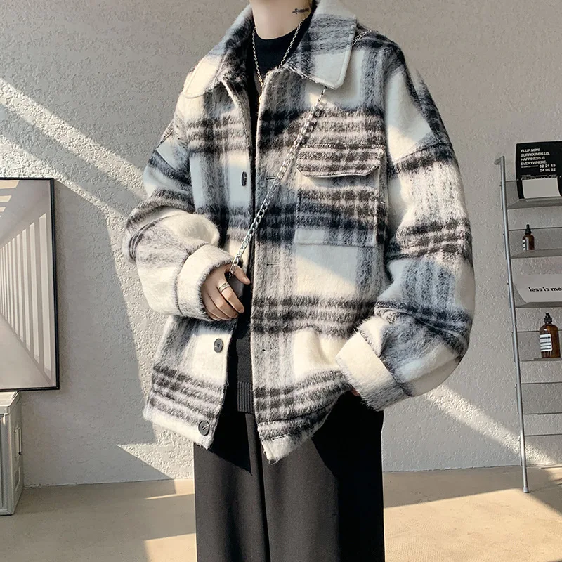 

Мужская куртка из шерстяной смеси, очень большого размера, на пуговицах, модная, в городском стиле, повседневная, удобная.