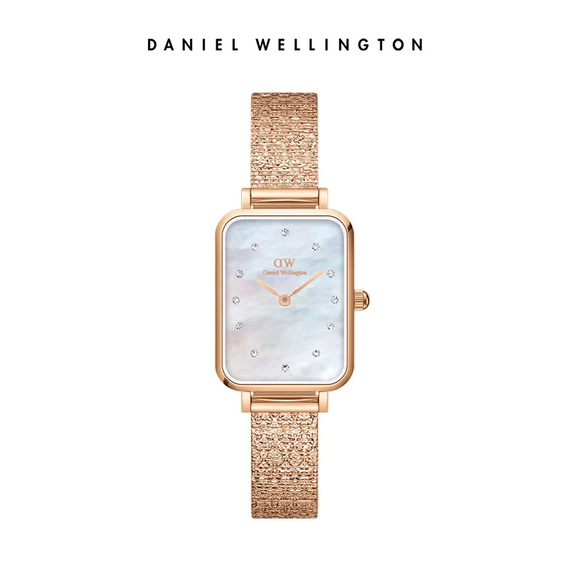 Relógio de Luxo Feminino Daniel Wellington Quadro Lumine 20x26mm com Mostrador em Madre-Pérola Dourado Rosa, Relógio de Pulso Quadrado de Quartzo para Mulheres