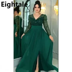 Eightale 2025 Floor Length Chiffon Evening Dresses For Wedding Party Long Sleeve Sequined Formal Prom Dress Dubai Party Gown