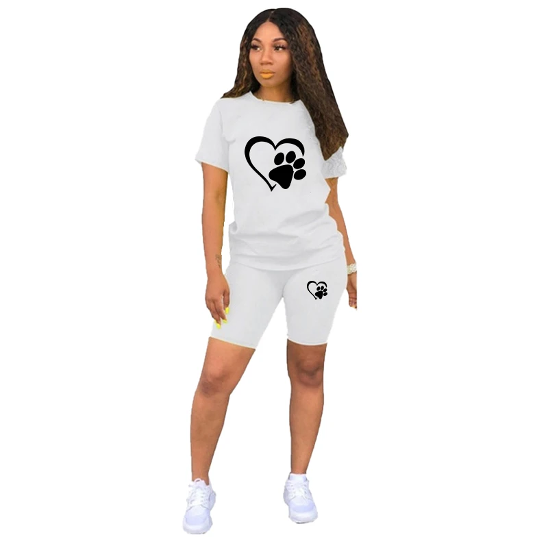 T-shirt e pantaloncini da donna stampati con zampa di gatto alla moda completi a due pezzi tute abbigliamento sportivo per donna