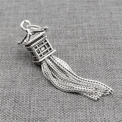 Sterling Silver Tower Tassel Charm 925 Silver House Wheat Chain Tassel for Earring