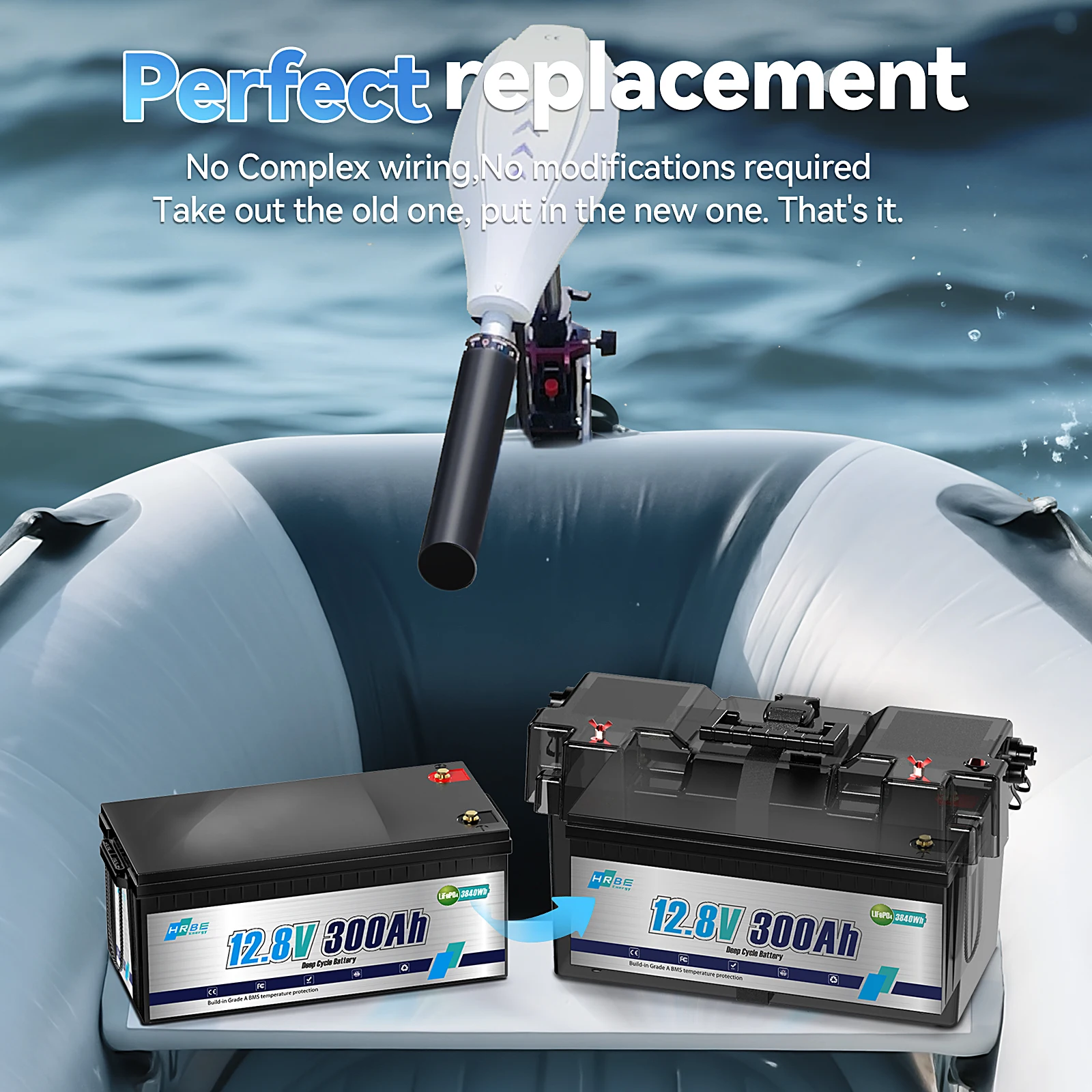 HRBEEnergy 12V 300AH LiFePO4 Lithium Battery Pack RV Batteries For Marine Solar Trolling Motor Motorhome Camper With 200A BMS