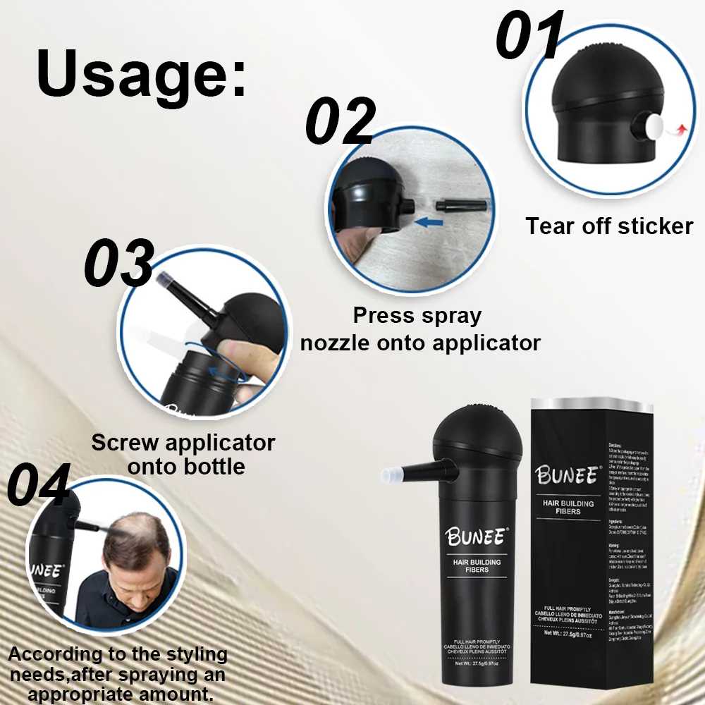 بودرة ألياف الشعر المضغوطة بالضغط من BUNEE 27.5 جم - فوهة رش، مضادة للانزلاق، خالية من الفوضى، سماكة غير مرئية، حجم 24 ساعة
