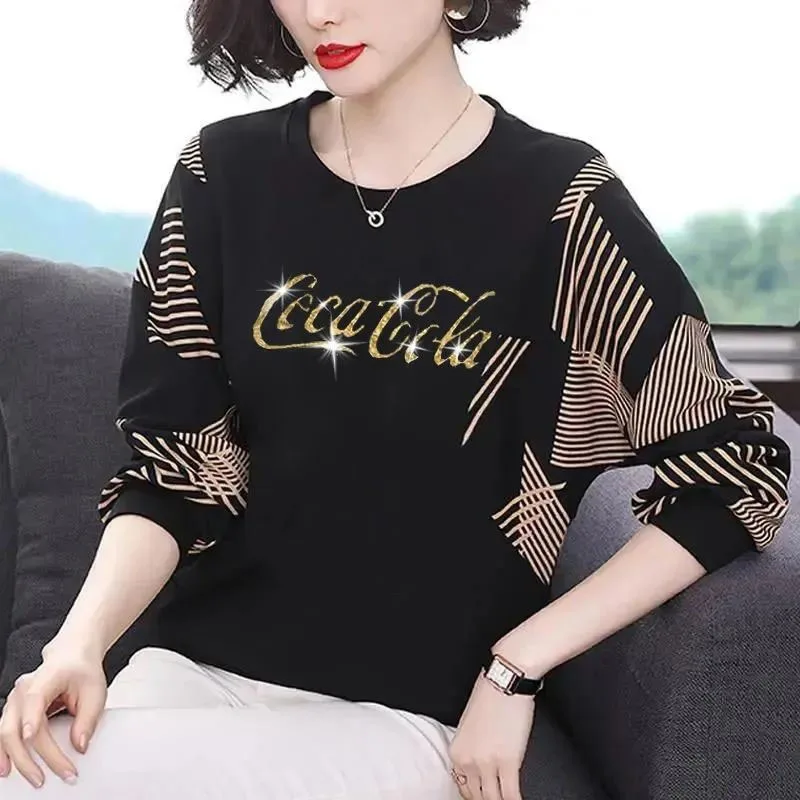 Spring and Autumn Fashion Trends Round Neck Loose and Versatile Foreigner Style Reduced Age Bat Sleeve Covering Belly Mom's Top