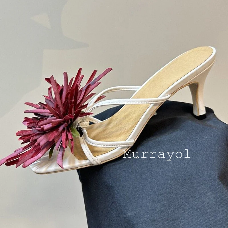 المفتوحة تو ضيق الفرقة عالية الكعب النعال النساء زهرة ديكور رقيقة الكعوب النعال الصيف عطلة أحذية فستان أحذية الجنية الأحذية