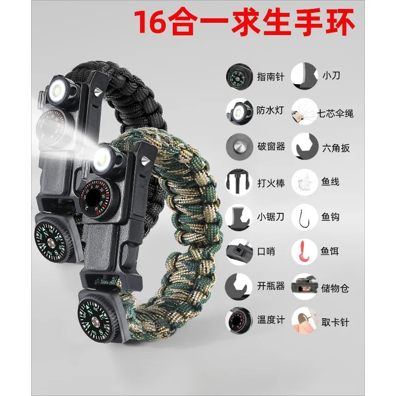 16-in-1 Multifunctional Survival Bracelet Outdoor Emergency Survival Gear For Hiking Camping Field Trip