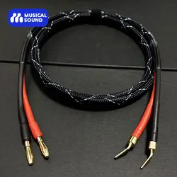 OFC HiFi Audiophile Speaker Wire Audio Line Pure Copper Gold Plated Heavy Duty Braided Speaker Wire Cable Cord with Banana Plugs