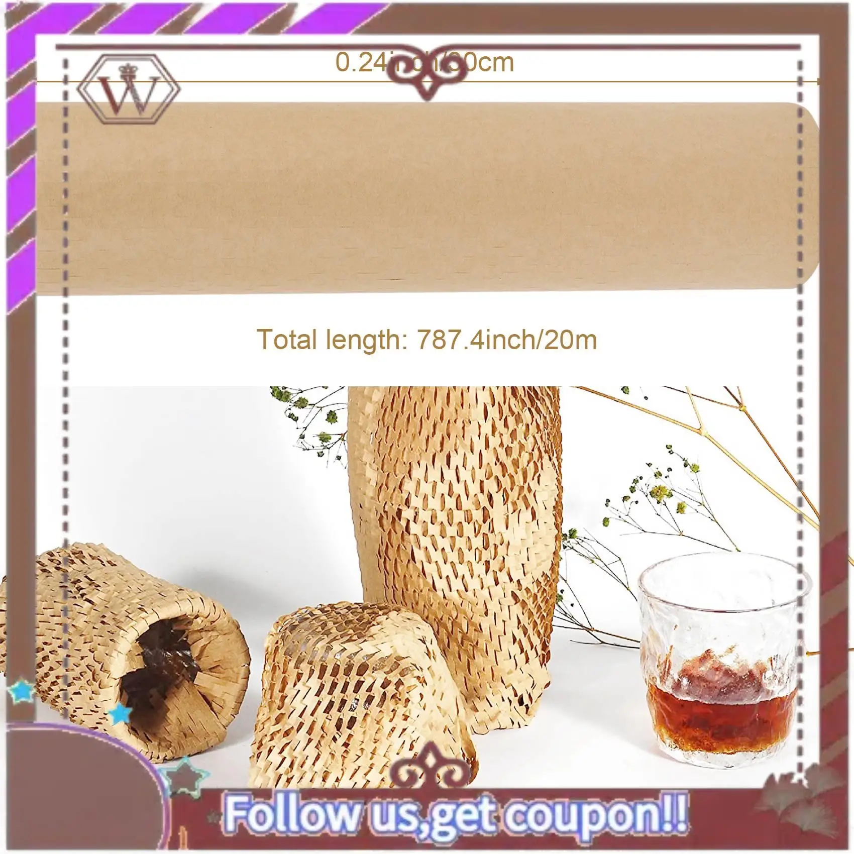 ABBG-Стольная упаковочная бумага, амортизирующая крафт-бумага, рулон 11,8 дюйма X 65 футов, экологически чистая защитная пленка в виде сот