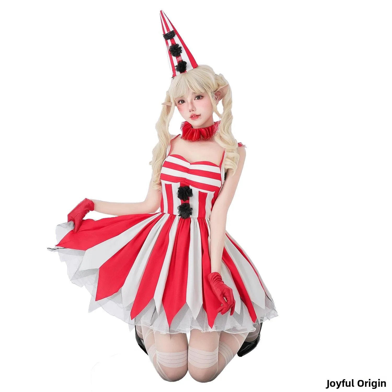 loween Circus Revival Clown Cosplay Dr Women's Dr Evil Clown Terror Doll Costume rosso Abbigliamento da palcoscenico etnico Faion da donna