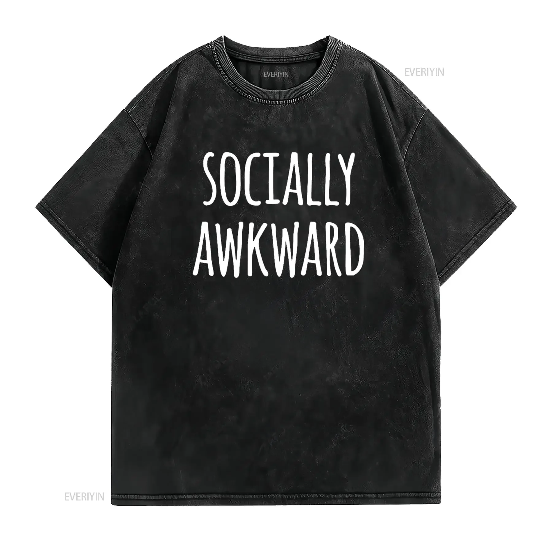 Funny Socially Awkward Introverts T Shirt vintage Washed Top For Everyday Wear Breathable Slightly homme designer clothes