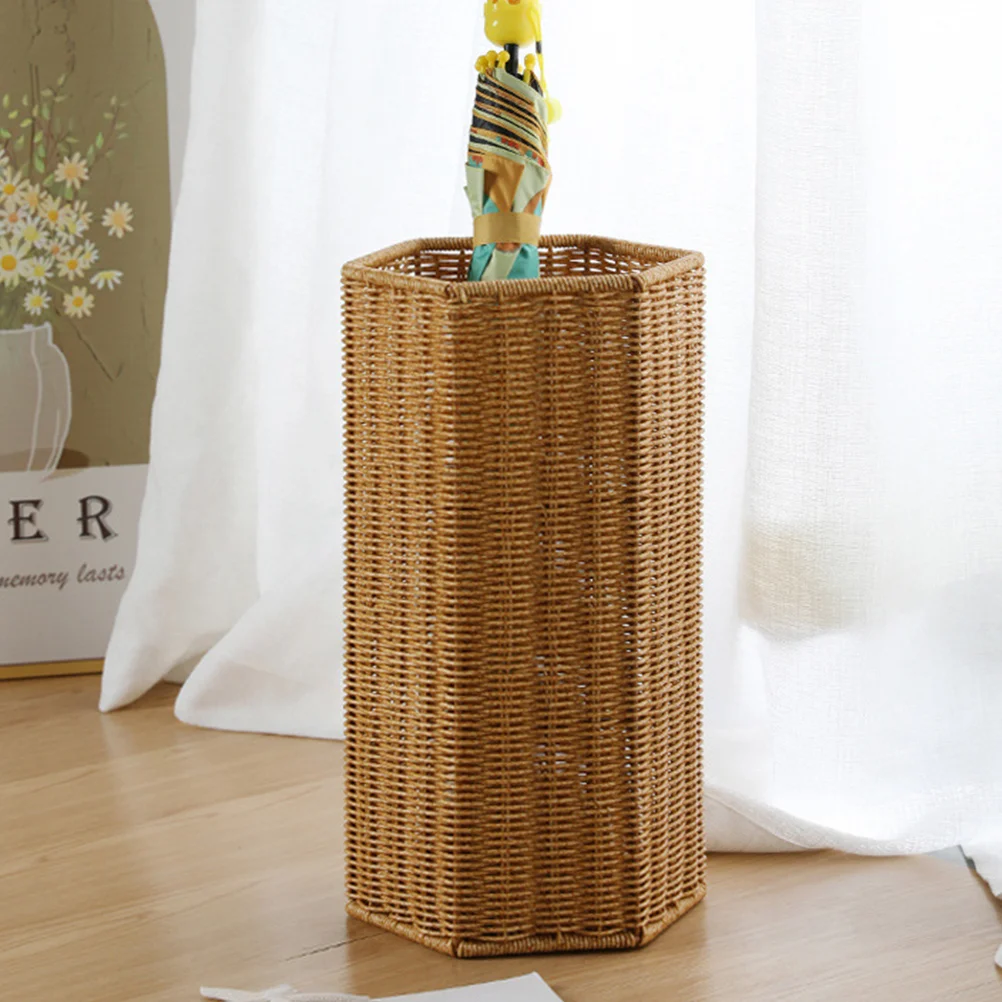 Rattan Imitation Umbrella Stand Bucket Home Storage Basket Walking Stick for Indoor Plastic Holder Elderly Folding